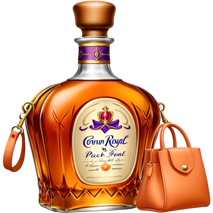 Crown Royal Peach whisky bottle with orange peach-colored bag emoji