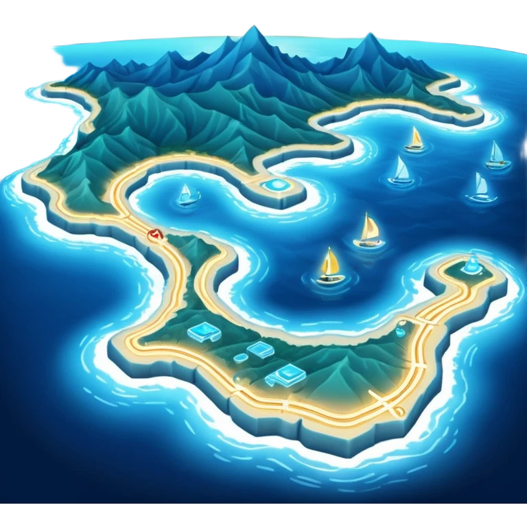 futuristic sea map  a route  emoji