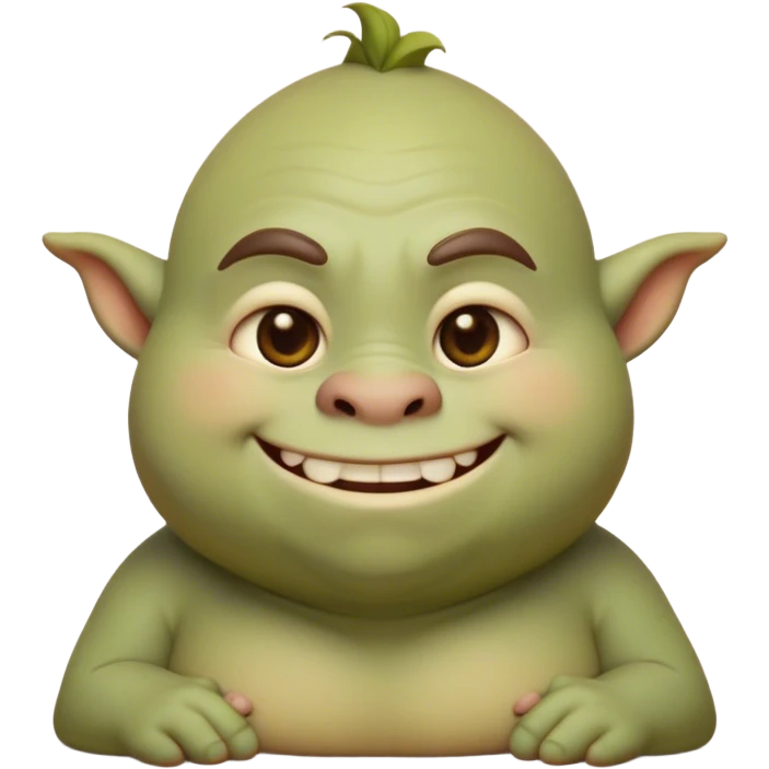 Cinematic Cute Ogre Portrait Emoji, with a surprisingly endearing, plump and huggable figure in soft earthy greens and browns, featuring big, kind eyes and a bashful smile, simplified yet irresistibly adorable, highly detailed with a soft glowing outline that captures the charm of a friendly giant who seems ready for a warm hug! emoji