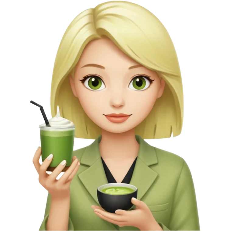 Blond fashion icon with matcha in hand emoji