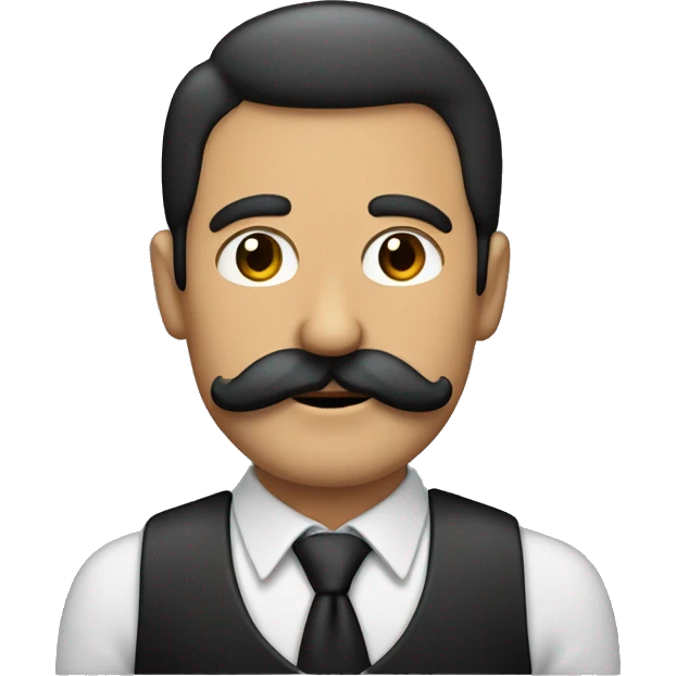 Hombre caucacico de 40 años con bigote negro y unas canas en las cienes emoji