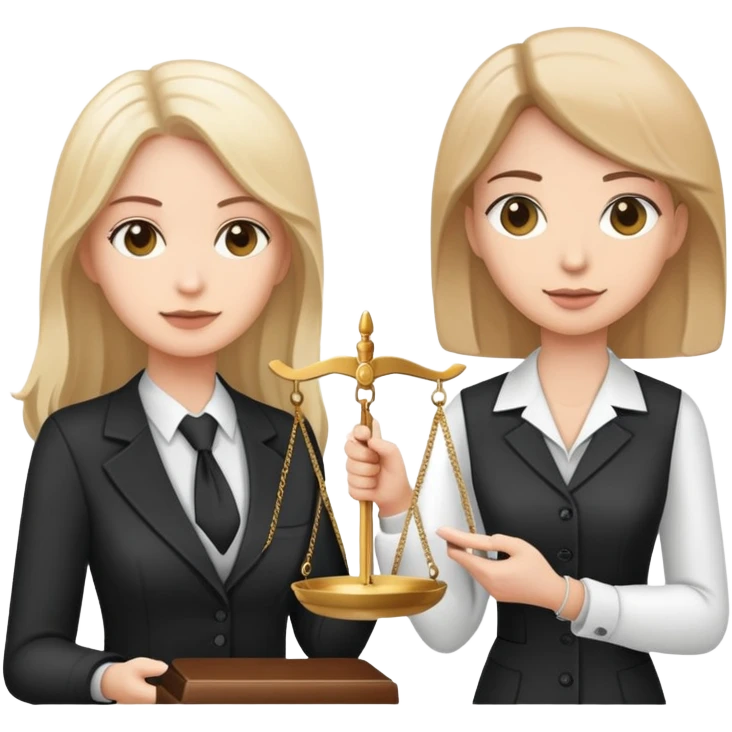 female notary with justice scale speaking with another woman emoji