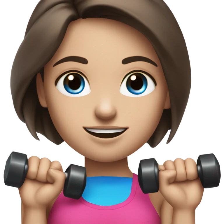 Realistic brunette girl with bright blue eyes lifting hand weights emoji