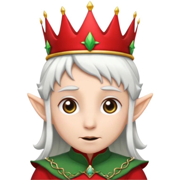 an elf with crown on the head, wearing black and red clothes, white hair emoji