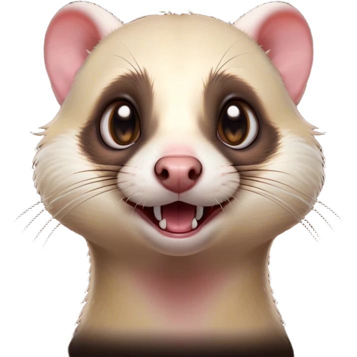 Cinematic Comical Ferret Portrait Emoji, Head tilted dramatically with an exaggeratedly shocked expression, featuring a slender, wiggly body and a distinct ferret head with a pointed snout and small ears, with wide, hilariously expressive eyes full of humorous disbelief, Simplified yet hilariously expressive features, highly detailed, glowing with a slightly sassy natural glow, high shine, dramatic yet playful, stylized with an air of quirky charm, soft glowing outline, capturing the essence of a meme-worthy ferret that looks ready to scamper into viral fame! emoji