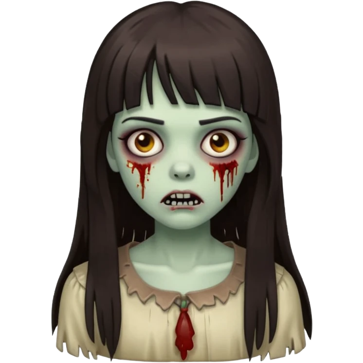 crie garota zombie com cabelos grandes, castanho escuro e franja emoji