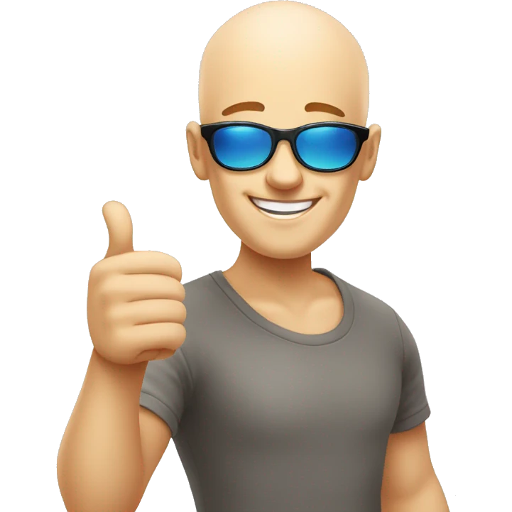 happy bald boy blue-eyed giving thumbs-up whit sun glasses  emoji