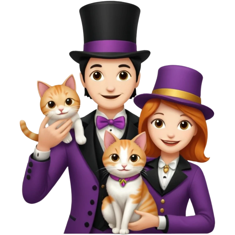 magician couple and their pet cat emoji