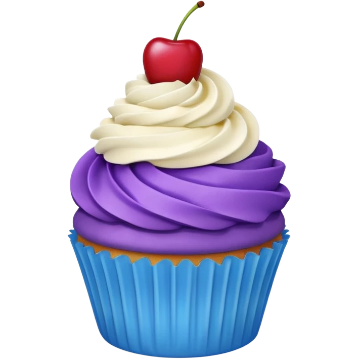 Cupcake: blue cream, purple paper with cherry on top emoji