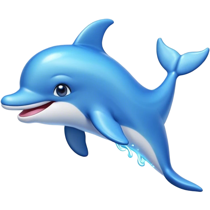 Cinematic Adorably Playful Dolphin Portrait Emoji, Bouncing joyfully through sparkling turquoise waves with a sleek, streamlined body of glossy blue skin, a wide, infectious smile, and bright, twinkling eyes that radiate pure delight, Simplified yet charmingly exuberant features, highly detailed, glowing with a radiant, bubbly aquatic glow, high shine, energetic and heartwarming, stylized with an air of whimsical ocean fun, soft glowing outline, capturing the essence of a super cute dolphin that seems ready to leap out of the screen spreading joy! emoji