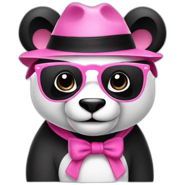 Panda-with-hat-and-glasses-black-and-pink emoji