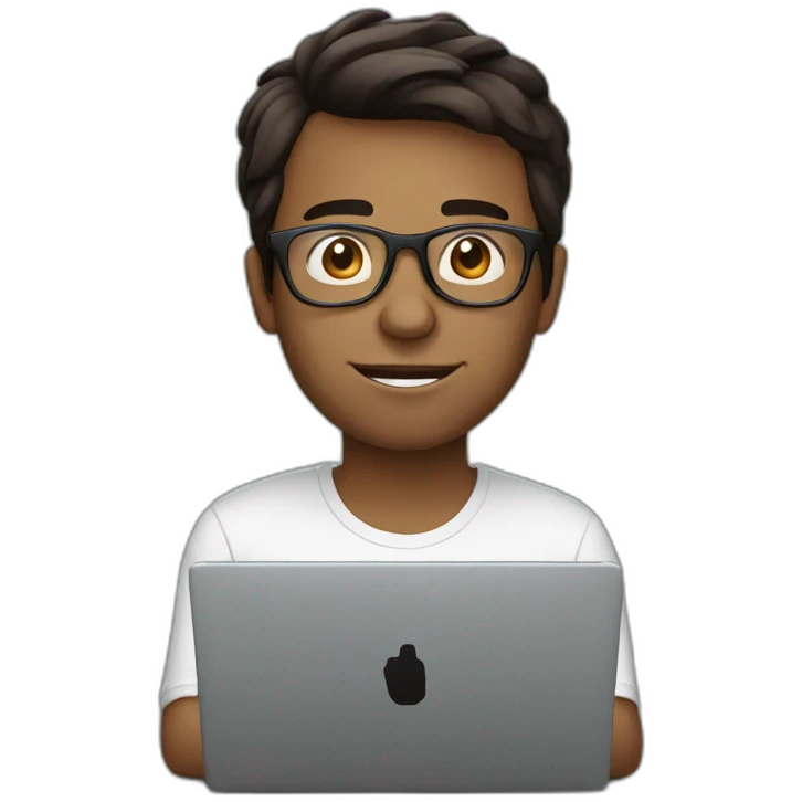 man with laptop in front, round glasses, dark brown hair emoji