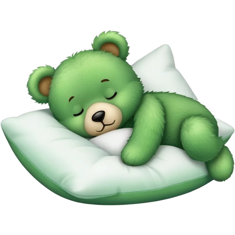 Cute Green fluffly teddy bear sleeping on a White pillow emoji
