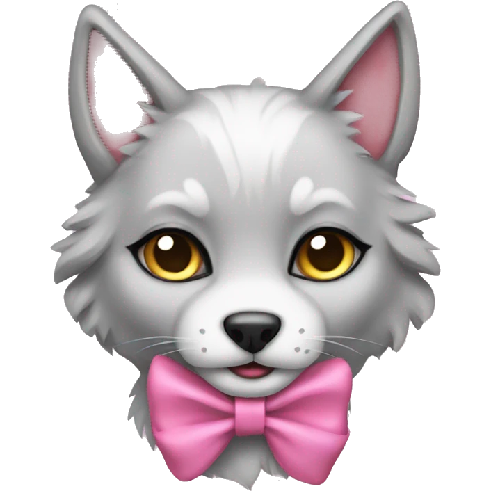 Wolf cat wearing a pink bow emoji