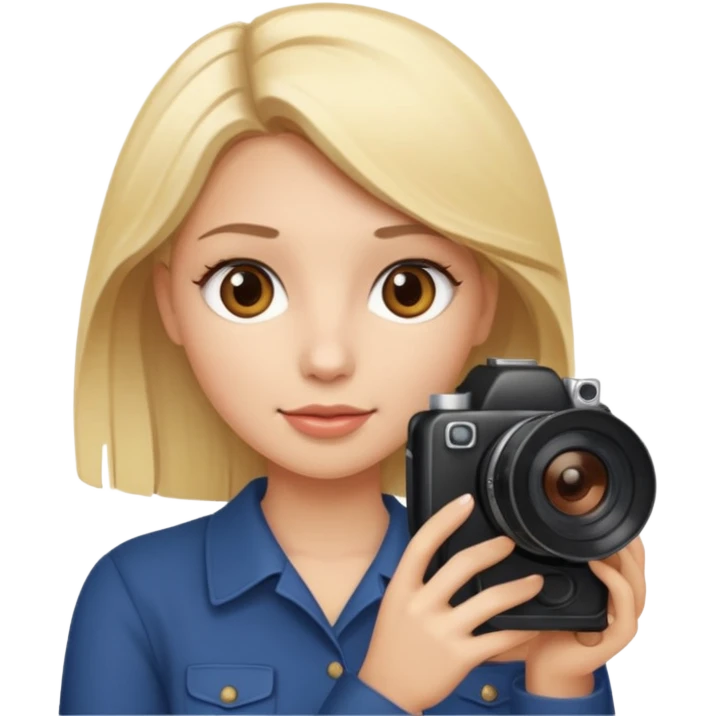 Emogi simple femme blonde yeux marron qui tient un appareil photo emoji
