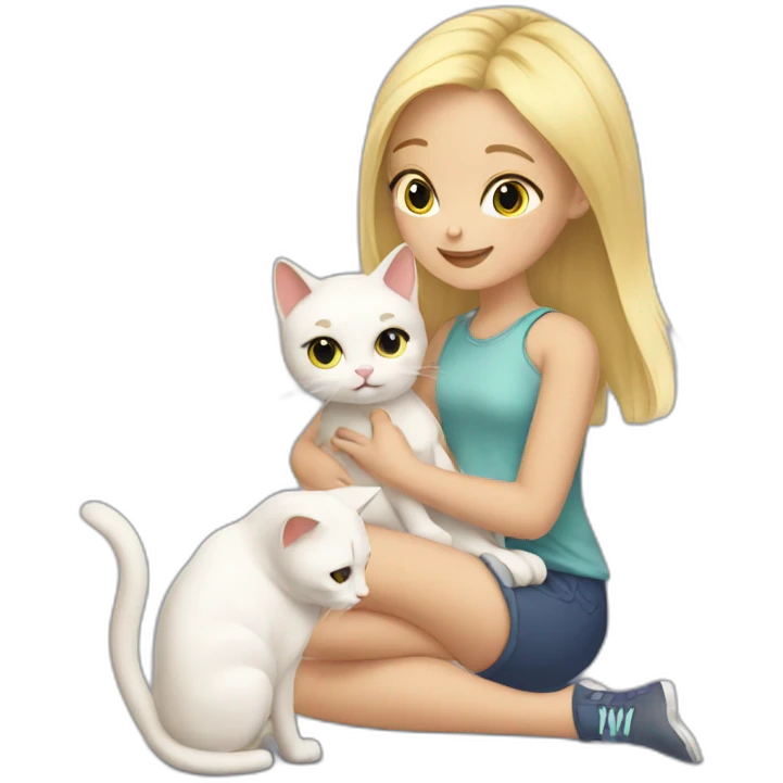cute blonde girl taking care of cats emoji