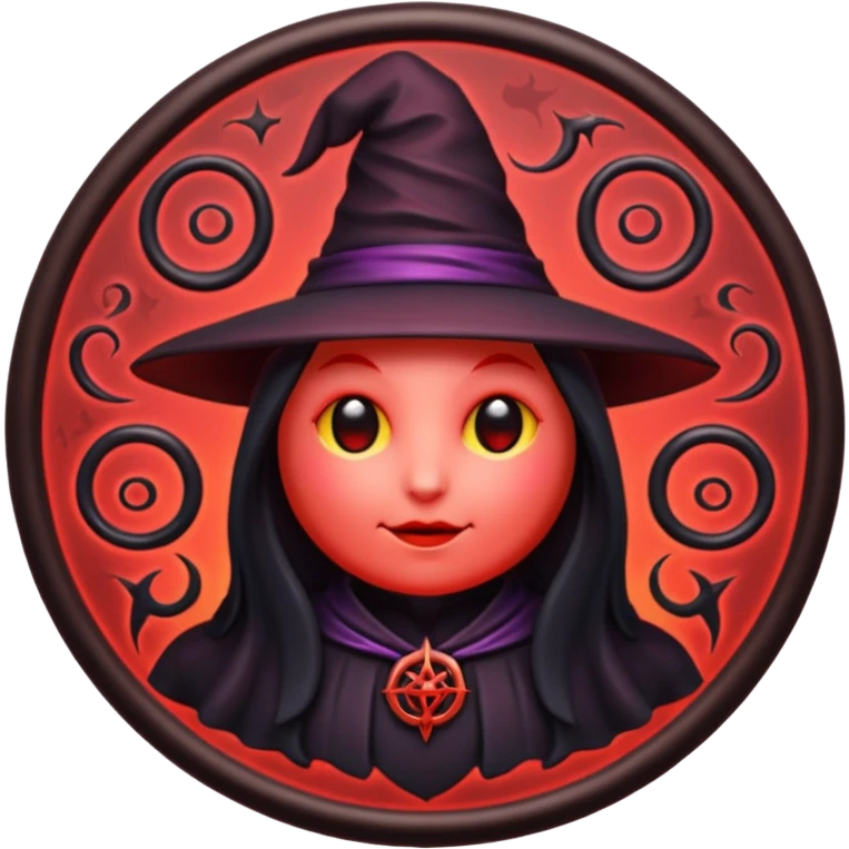 iOS emoji, dark fantasy magic seal, witch symbol, web pattern, red glow, minimal clean style emoji