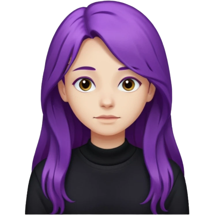 faz menos gótica mas com cabelo roxo comprido e camisola preto emoji