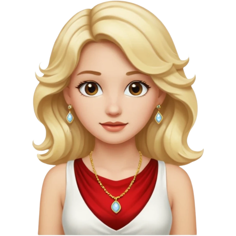 a wavy blonde girl with white sexy dress, having necklace and earing emoji