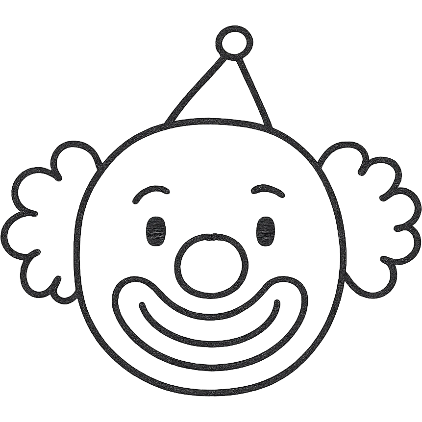 hand-drawn outlined clown face icon, sketchy lines emoji