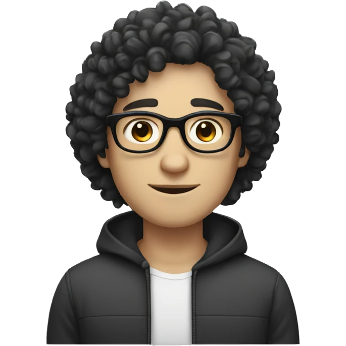 white skin male with curly black hair, round glasses emoji