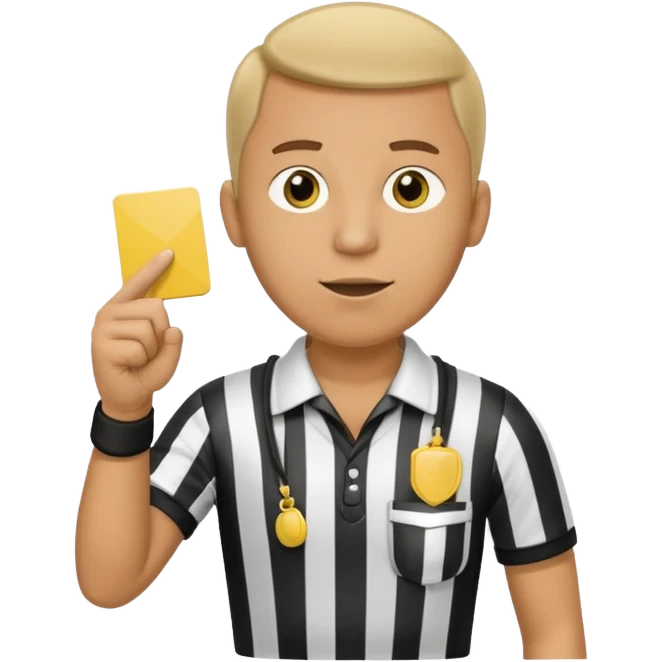 A calm referee with striped shirt, pointing clearly toward the field wearing whistle as a necklace emoji