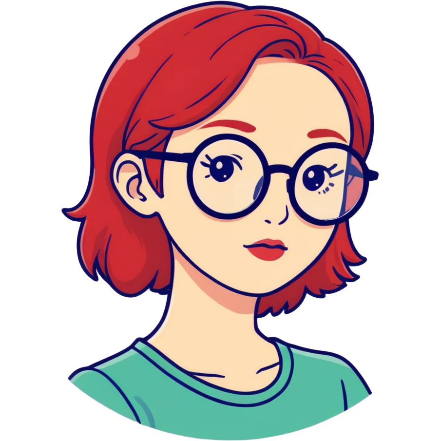 Girl with red hair and round glasses emoji