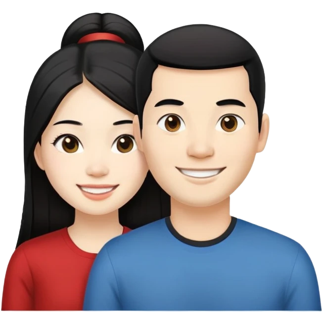 1 Vietnamese couple, the smiling man has white skin, neatly gelled undercut hair, black hair. The woman has long straight hair split 7:3 black, white skin emoji