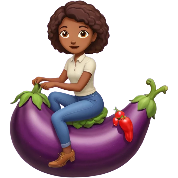 black girl riding eggpant emoji