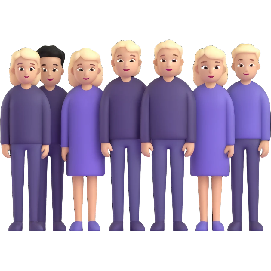 five white people standing together in a team emoji