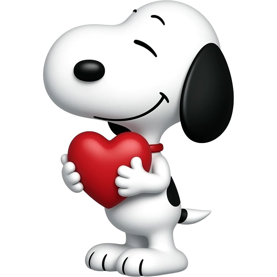Crea un Snoopy con un corazón, abrazándolo emoji