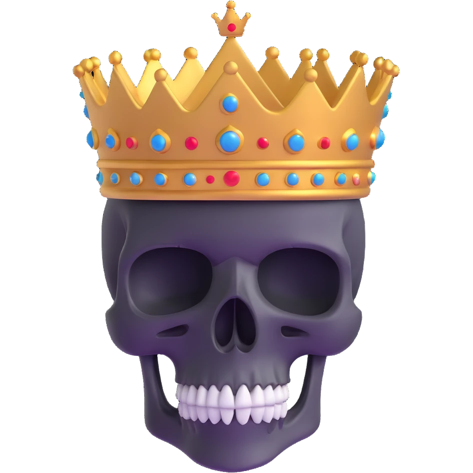 red and black skull with crown emoji