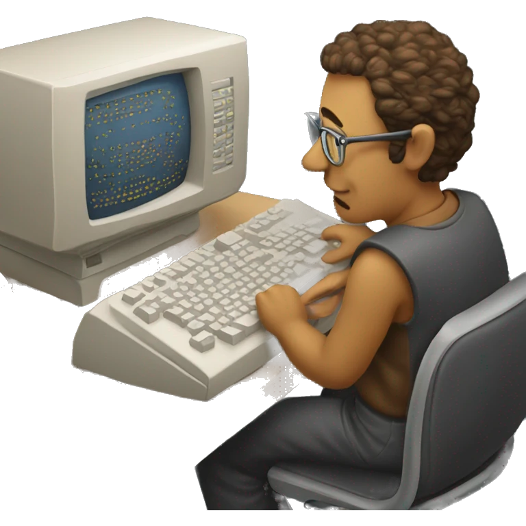 Graphic designer working on an oldest computer emoji
