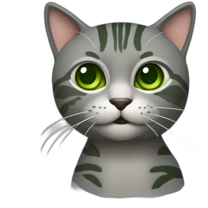 gata rajada cinza escuro e verde com cara feliz emoji