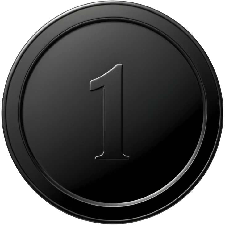 Emoji icon of a black coin with engraved number 1, minimalist style, isolated emoji