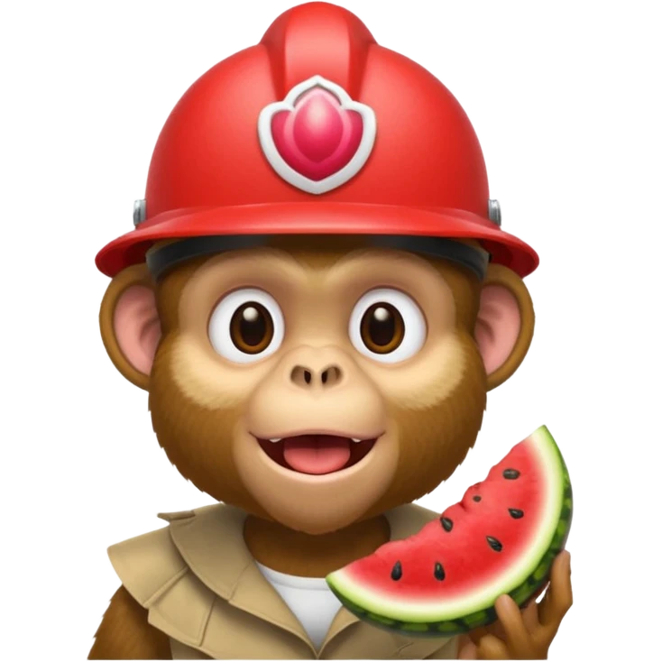 monkey eating fried chicken with a watermelon helmet  emoji