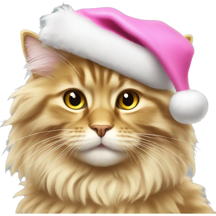 fluffy gold maincoon cat in pink santa hat  emoji