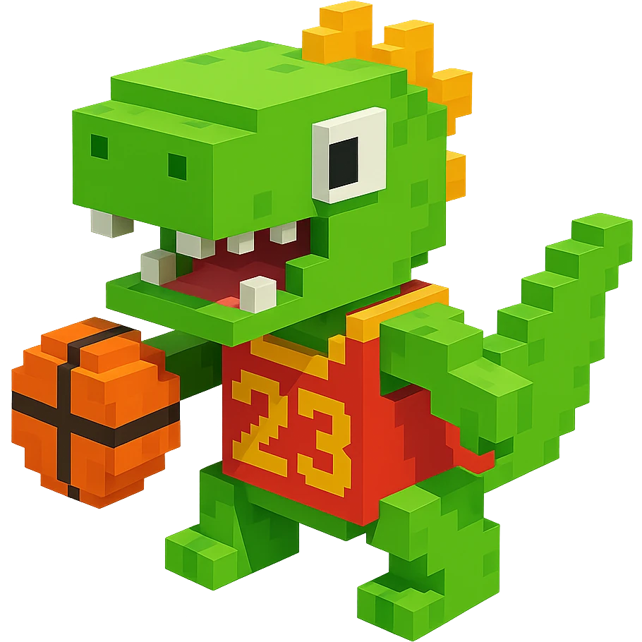 динозавр с баскетбольном мячом в майке с надписью "23", no background  emoji