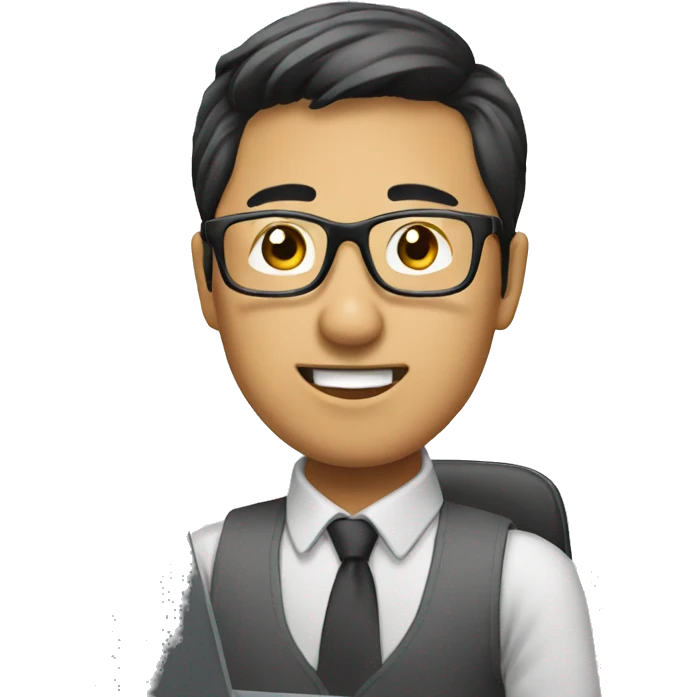 Asian office worker wearing glasses using laptop emoji