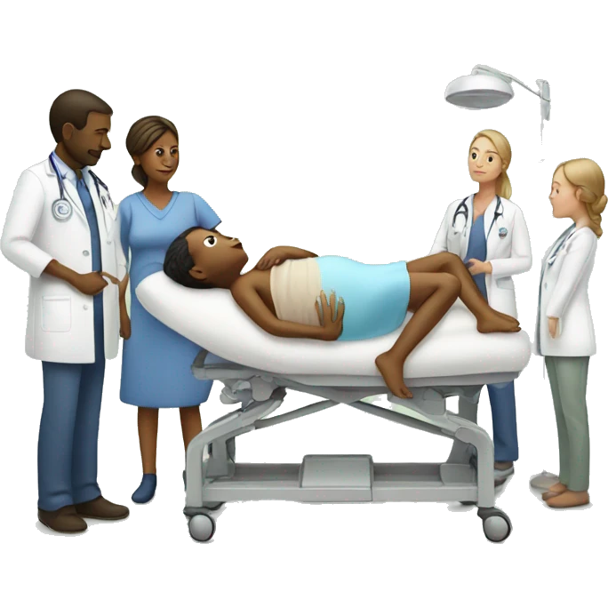 a woman gives birth and doctors stand nearby emoji