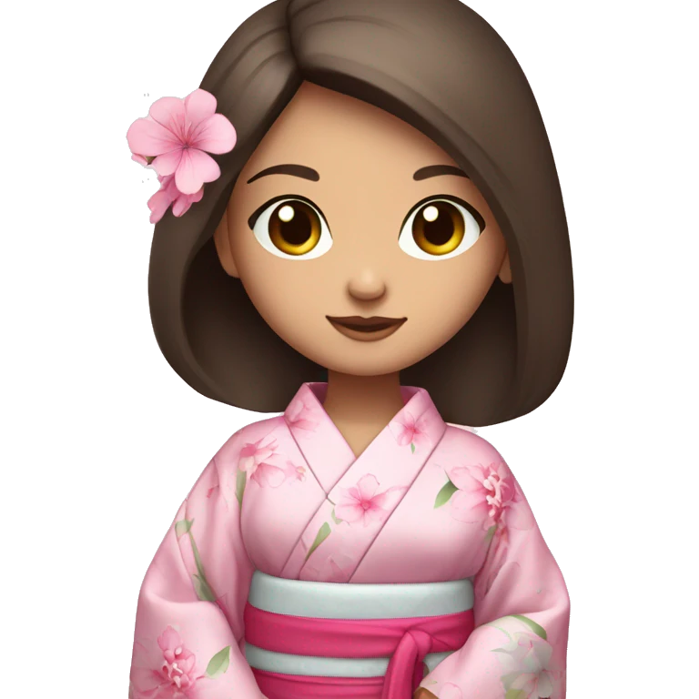 cute brunette girl with blue eyes in pink flower kimono emoji