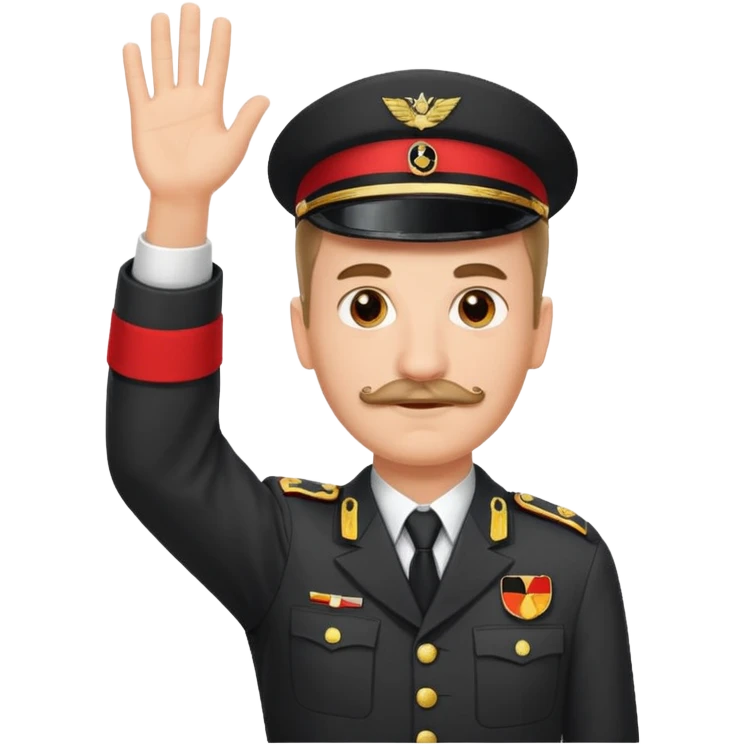 An image about an german with a small square like mustage with flat hair raising his hand in an german uniform with a red band attached to his arm emoji