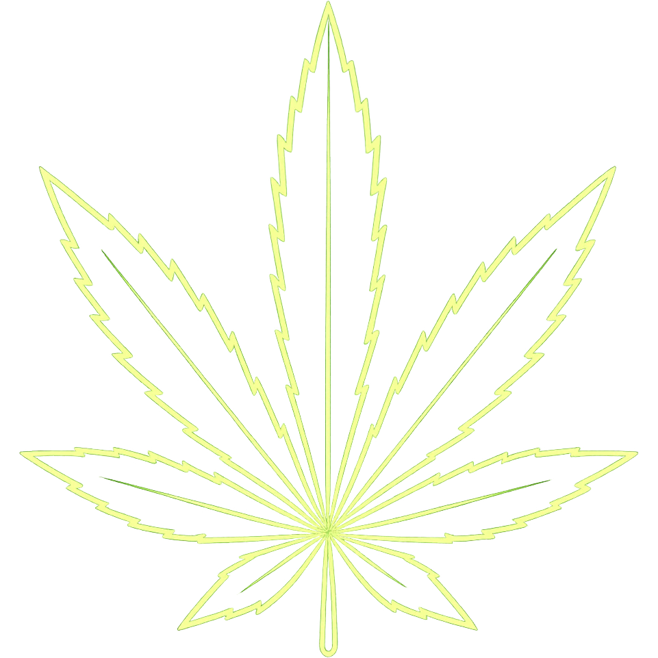 Add a bright glowing outline to the neon green marijuana leaf. Keep the background transparent. The style should maintain the neon green vibrant look with a luminous glowing effect around the leaf edges. emoji
