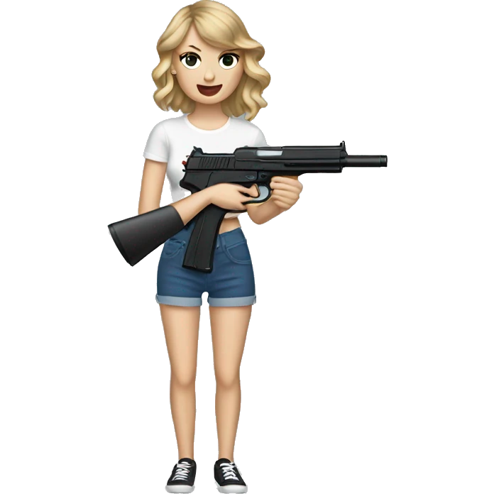 Taylor swift holding a t-shirt gun emoji