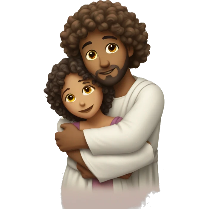 Curly haired girl hugging Jesus emoji