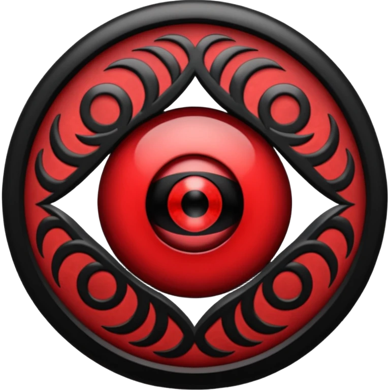 

---

The Mangekyō Sharingan is a deep, glowing crimson eye where the original tomoe disappear and are replaced by a complex black pattern.  emoji