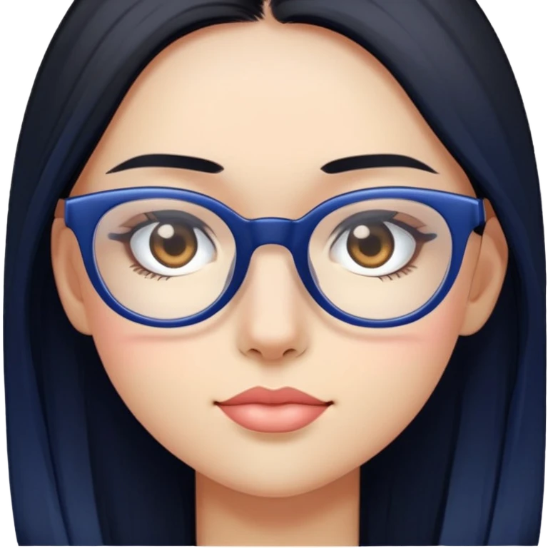 Create a girl with mid short kinda long black hair, shes light tan pinkish with dark blue glasses on the top and clear on the bottom emoji