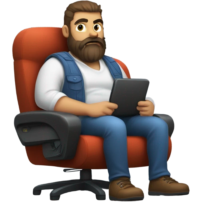 Fat man gamer with hairy face sitting and hair emoji