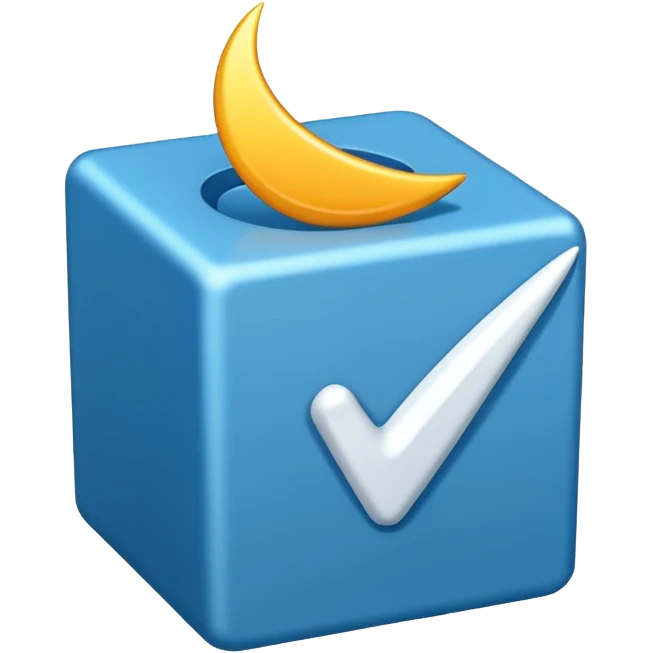 A blue box  and a white tick 2d emoji