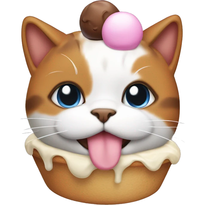 fat calico cat with icecream on their head  emoji